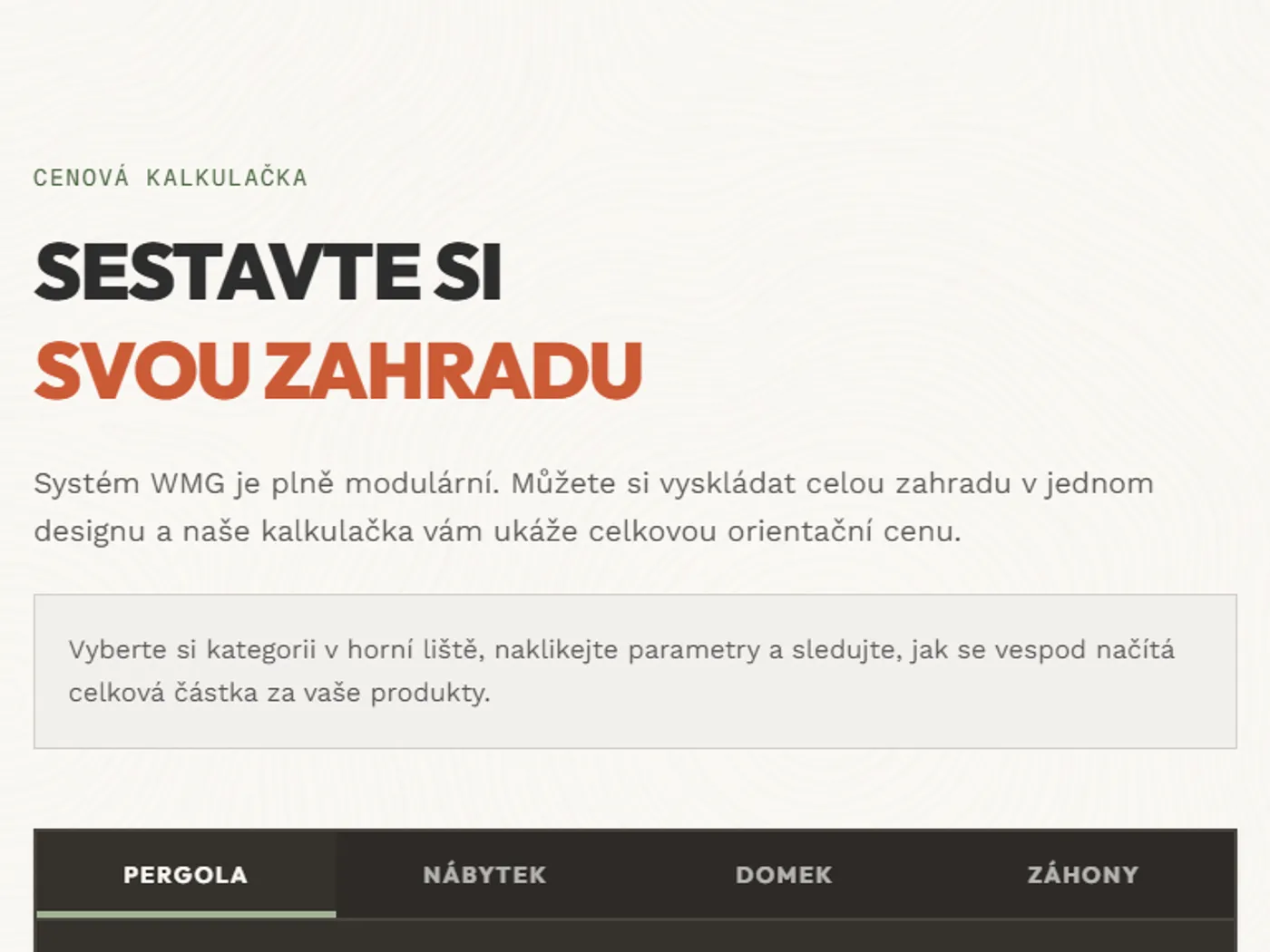 Konfigurátor pergoly: počet polí a zastřešení