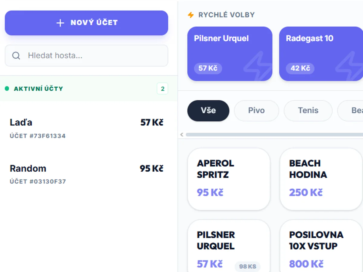 Otevřené účty na jméno a rychlé volby